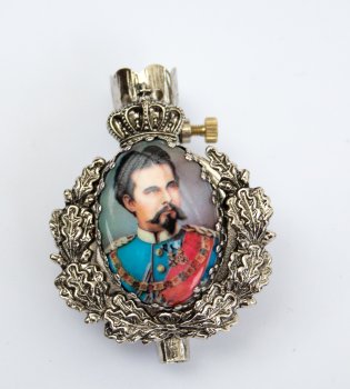 Hülse für  Bart und Federn Hutschmuck  Anstecker mit König Ludwig II.von Bayern